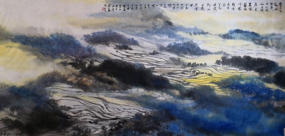 盛絜作品18《农家乐》  规格：136×68cm